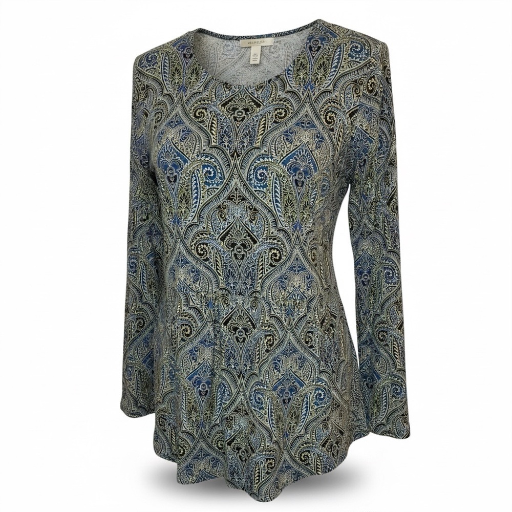 J. Jill Wearever Collection Paisley Long Sleeve Blouse Size Medium